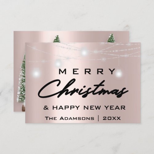 Merry Christmas Name Photo Tree Gray Lights Rose Invitation