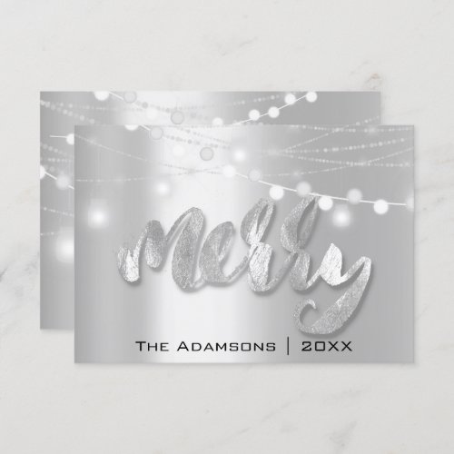 Merry Christmas Name Photo Tree Gray Lights Unique Invitation