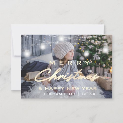 Merry Christmas Name Photo Tree Grey Lights Invitation