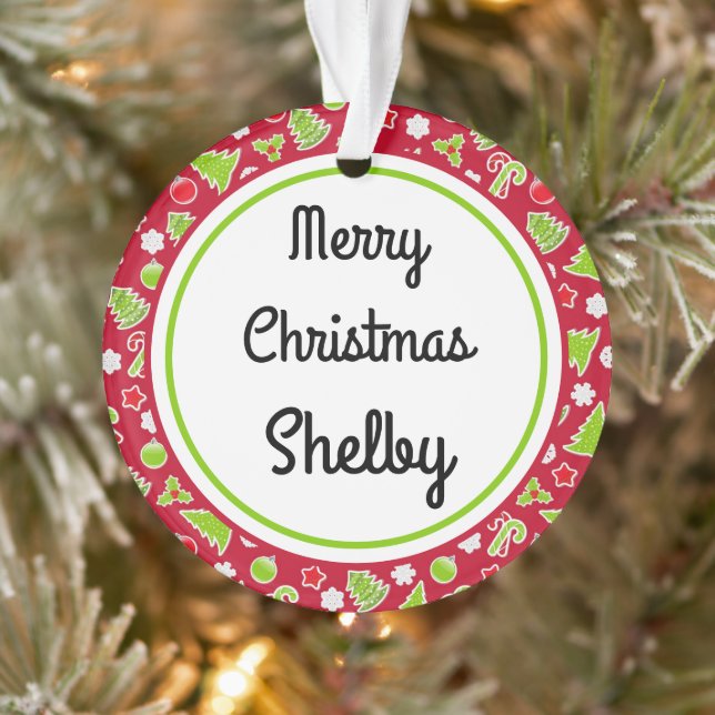 Merry Christmas Name Reversible Retro Ornament (Tree)