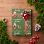 Merry Christmas Name Santa and Reindeer Wrapping P Wrapping Paper<br><div class="desc">Vintage Santa and little fawn wearing a Santa hat. Merry Christmas! Just add the recipient's name!</div>