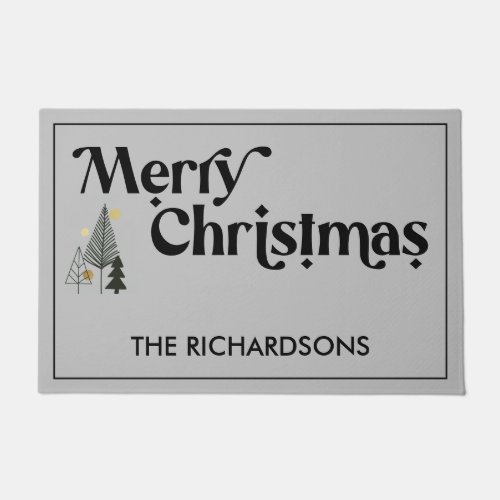 Merry Christmas Name Scandinavian Christmas Trees Doormat