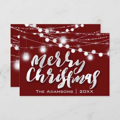 Merry Christmas Name String Lights Burgundy Invitation