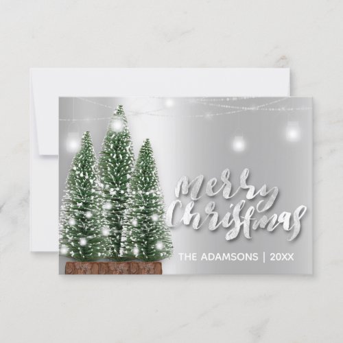 Merry Christmas Name Tree Rose Lights Silver Invitation