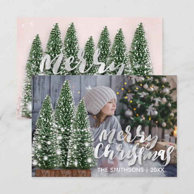 Merry Christmas Name Tree Winter Lights Photo Pink Invitation (Front/Back)