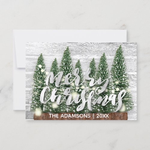 Merry Christmas Name Tree Wood Lights Silver Invitation