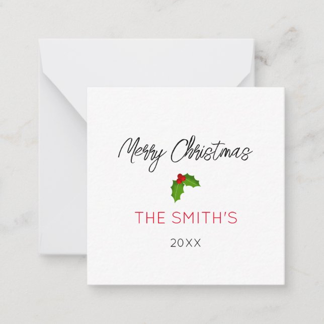 Merry Christmas Name Year Festive Holiday Text Note Card (Front)