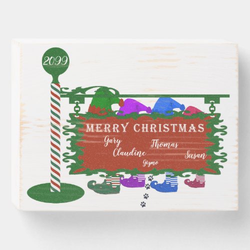 Merry Christmas Names of Family Wood Box Sign