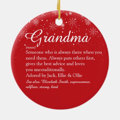 Merry Christmas Nan Grandma Grandmother Definition Ceramic Ornament