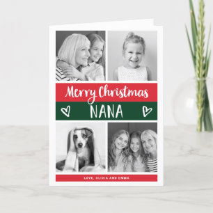 Merry Christmas Nana Color Block Photo Grid Holiday Card
