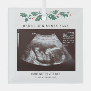 Merry Christmas Nana Pregnancy Ultrasound Photo Glass Ornament