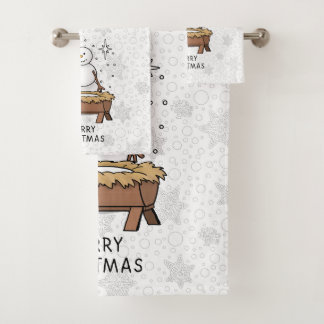 Merry Christmas Nativity Baby Jesus Snowman Bath Towel Set