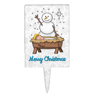 Merry Christmas Nativity Baby Jesus Snowman Cake Topper