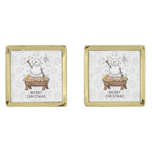 Merry Christmas Nativity Baby Jesus Snowman Cufflinks