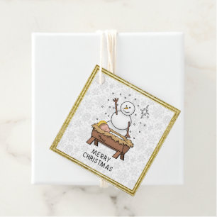 Merry Christmas Nativity Baby Jesus Snowman Favor Tags