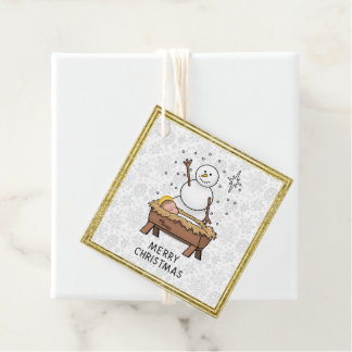 Merry Christmas Nativity Baby Jesus Snowman Favor Tags