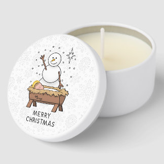 Merry Christmas Nativity Baby Jesus Snowman Mini Candle Favors