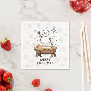 Merry Christmas Nativity Baby Jesus Snowman Napkins