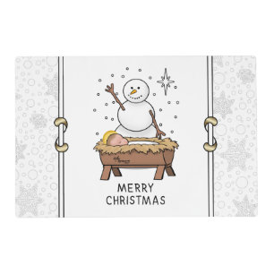 Merry Christmas Nativity Baby Jesus Snowman Placemat