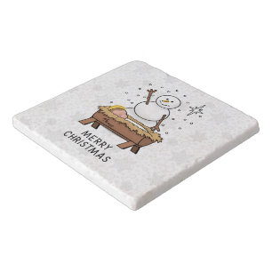 Merry Christmas Nativity Baby Jesus Snowman Trivet