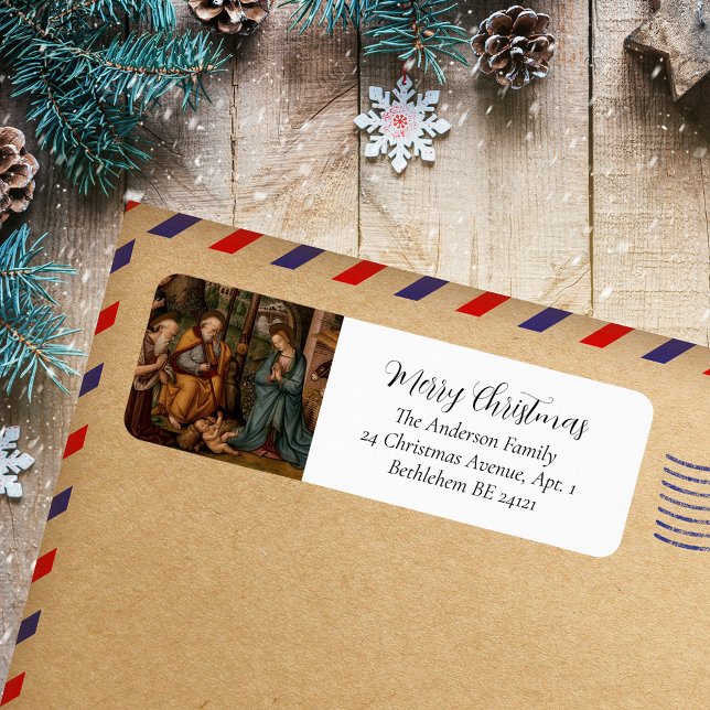 Merry Christmas Nativity Classic Religious Holiday Label (Merry Christmas Nativity Scene Religious Painting Classic Christian Catholic Holiday Return Label)
