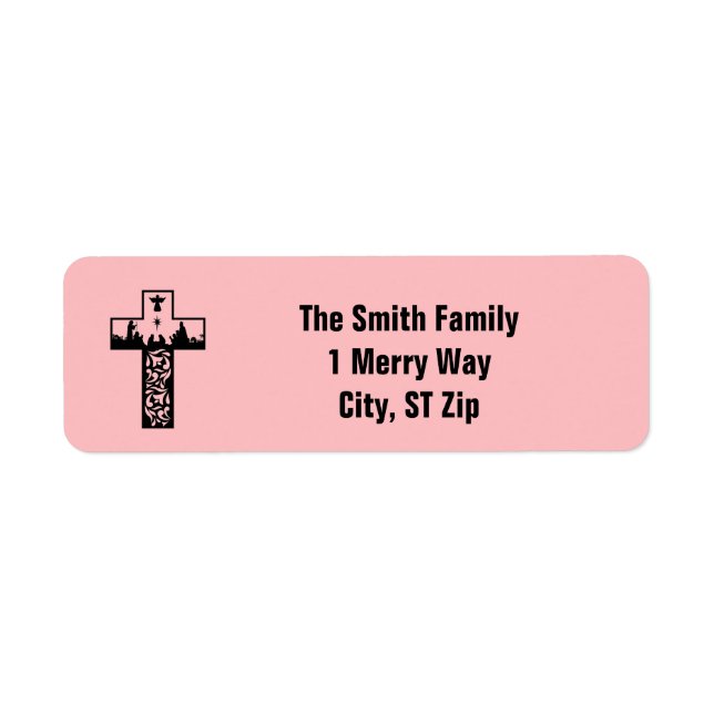 Merry Christmas Nativity Cross Pink Label (Front)