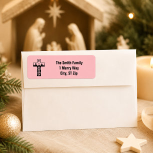 Merry Christmas Nativity Cross Pink Label