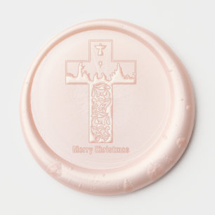 Merry Christmas Nativity Cross Pink Wax Seal Sticker