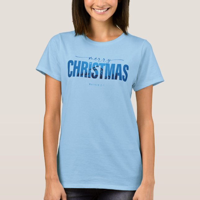 Merry Christmas Nativity Cutout Text T-Shirt (Front)