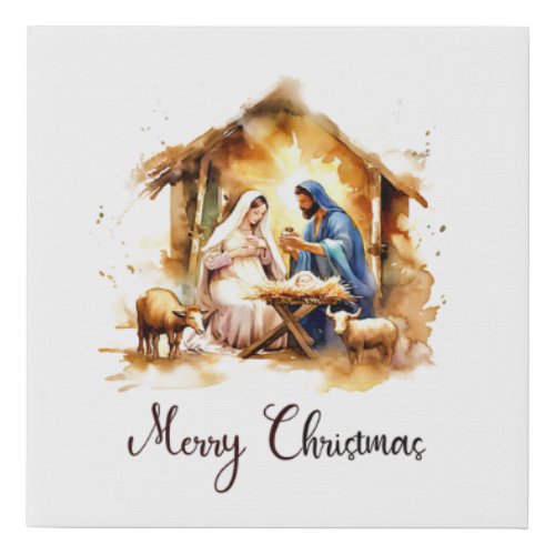 Merry Christmas Nativity Faux Canvas Print