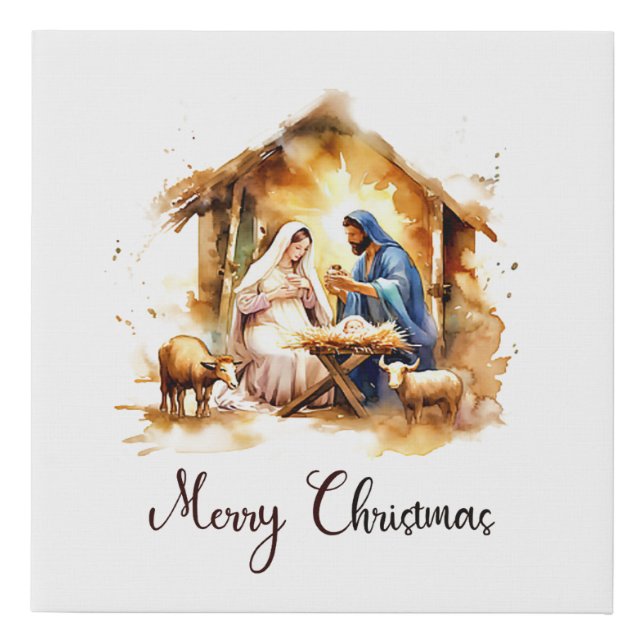 Merry Christmas Nativity Faux Canvas Print (Front)