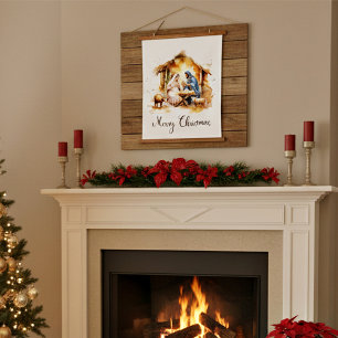 Merry Christmas Nativity Hanging Tapestry