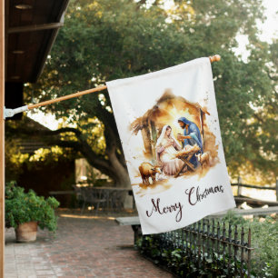 Merry Christmas Nativity House Flag