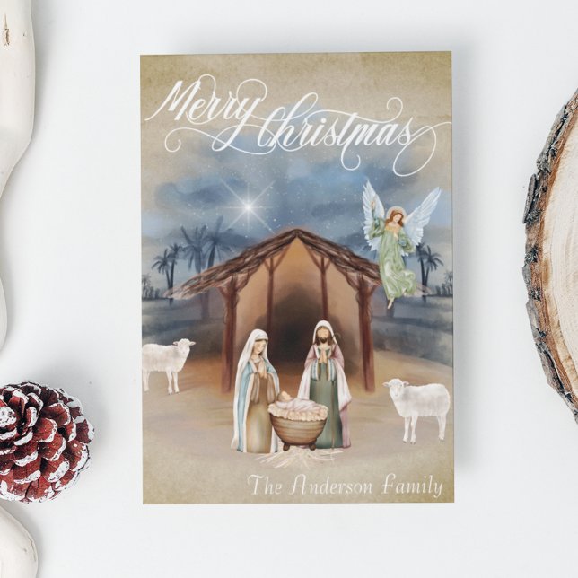Merry Christmas Nativity Manger Scene Watercolor Holiday Card (Creator Uploaded)