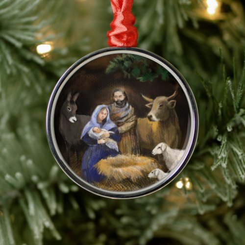 Merry Christmas nativity Metal Ornament