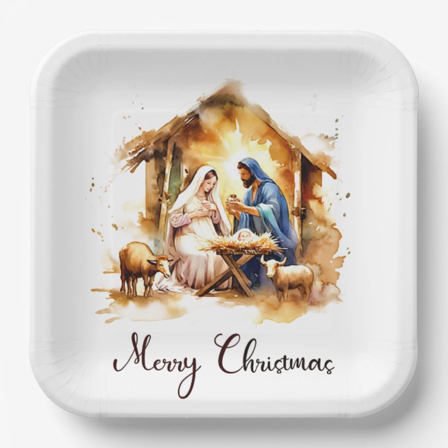 Merry Christmas Nativity Paper Plates (Front)