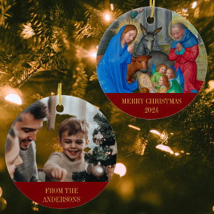 Merry Christmas Nativity Religious Christian Photo Ceramic Ornament