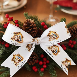 Merry Christmas Nativity Satin Ribbon
