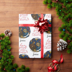 Merry Christmas Nativity Scene Customizable name  Wrapping Paper