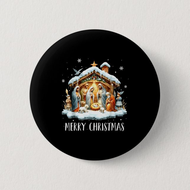 Merry Christmas Nativity Scene North Star Baby Jes Button (Front)