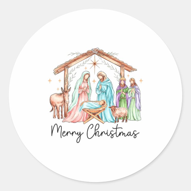 Merry Christmas Nativity Scene North Star Baby Jes Classic Round Sticker (Front)
