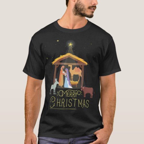 Merry Christmas _ Nativity Scene North Star _ Baby T_Shirt