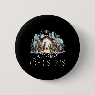 Merry Christmas Nativity Scene North Star By Jesus Button