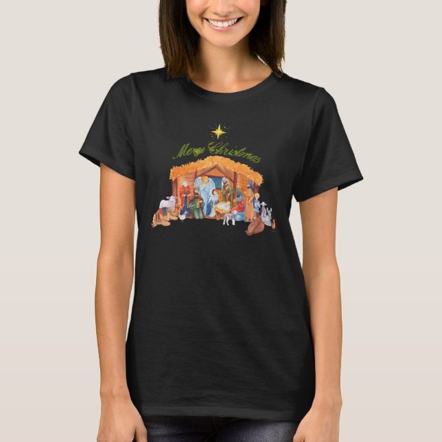 Merry Christmas - Nativity Scene North Star T-Shirt (Front)