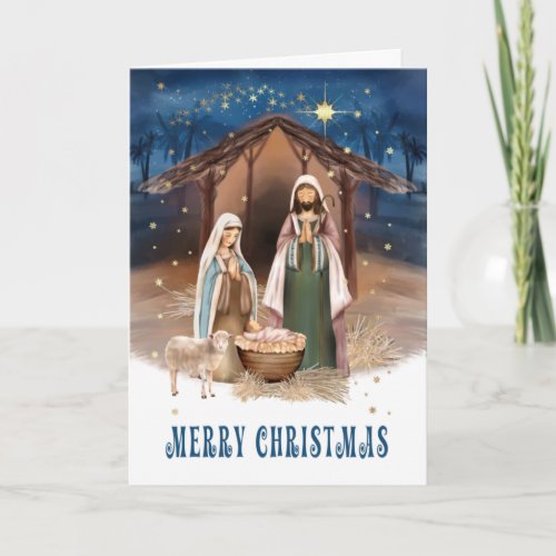 Merry Christmas Nativity Scene Painting Holiday Card