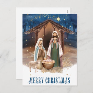 Merry Christmas. Nativity Scene Painting Holiday Postcard