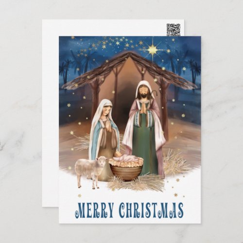 Merry Christmas Nativity Scene Painting Holiday Postcard