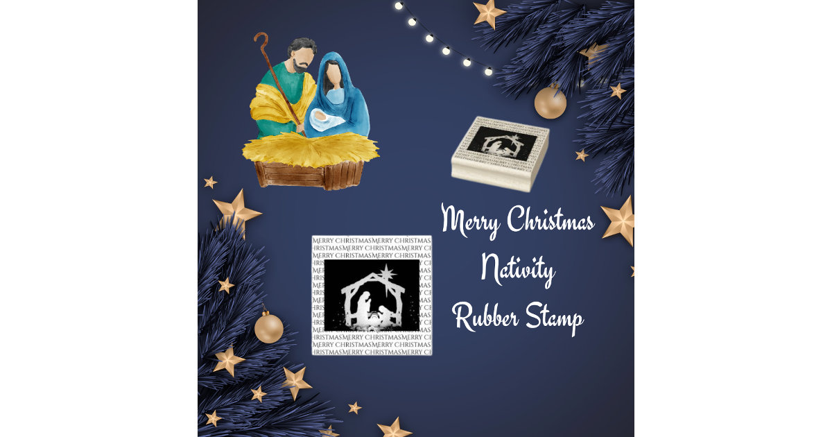 Merry Christmas Nativity Scene Rubber Stamp Zazzle