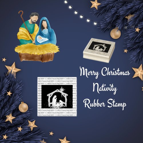 Merry Christmas Nativity Scene  Rubber Stamp