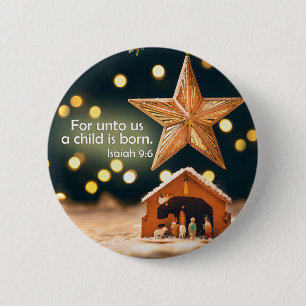 Merry Christmas Nativity Scene Under Star Button